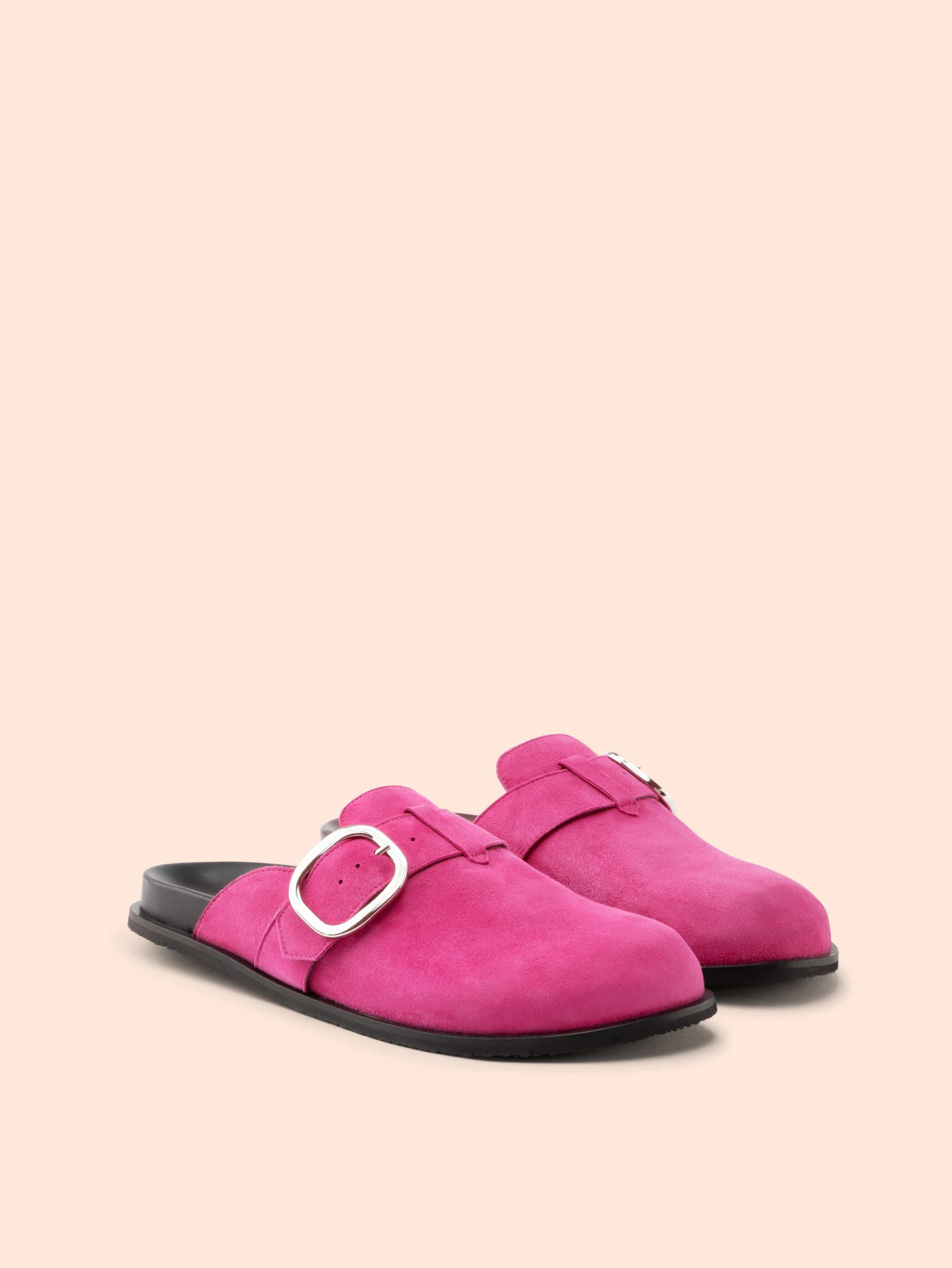 pink suede clogs