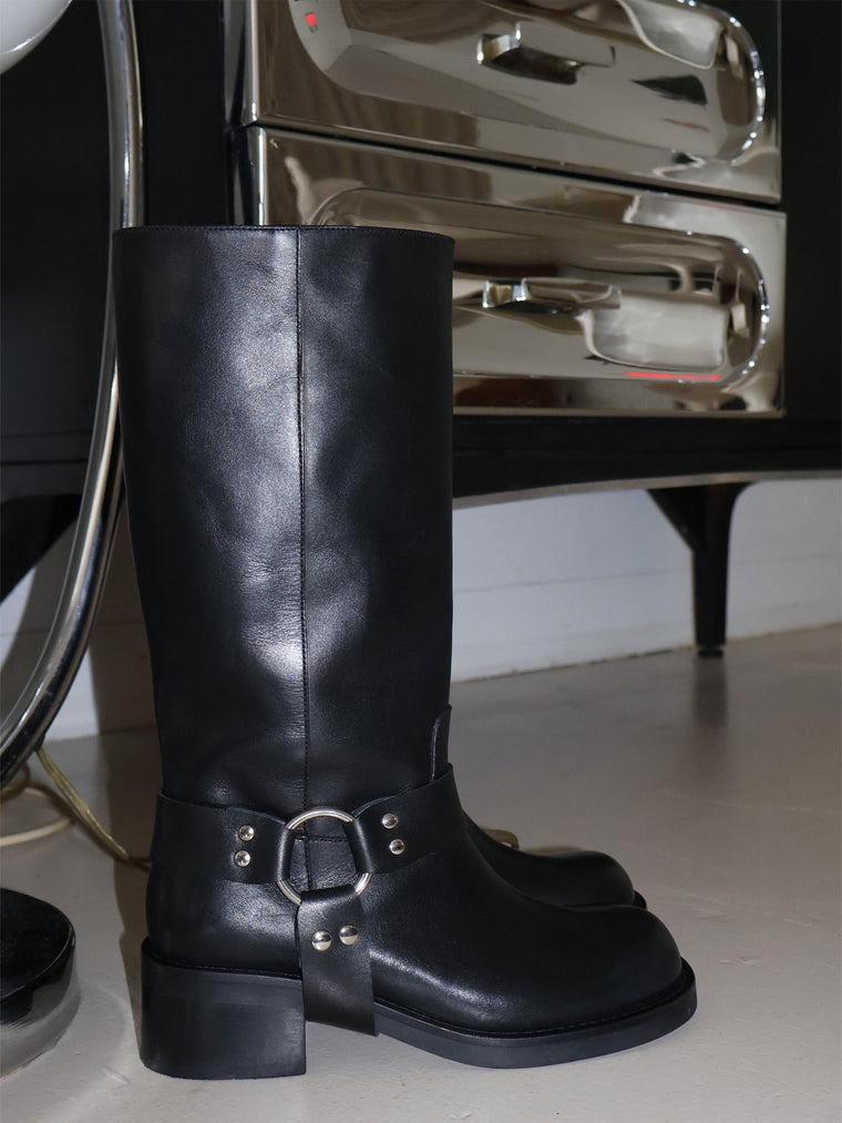 The Lucca Nude & Black Leather Mid Calf High Heel Women Boot Limited Edition