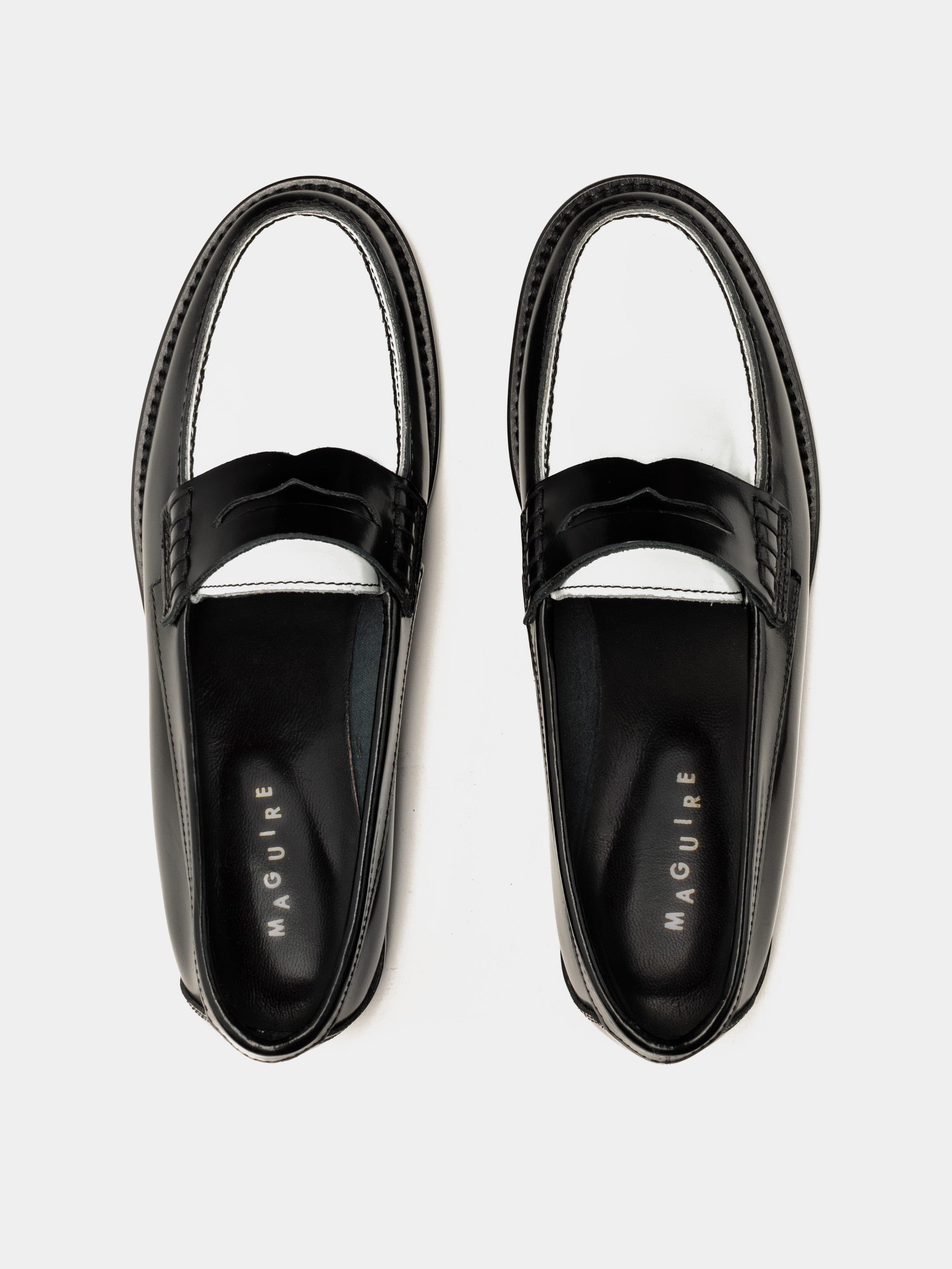 mako-p SANGACIO LOAFER Black　にゅ〜ず Napoli Black Leather Penny Loafer | Maguire Shoes