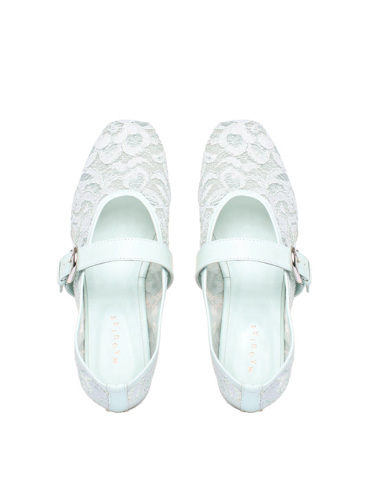 Lacey blue mary jane ballerina flats seen from above