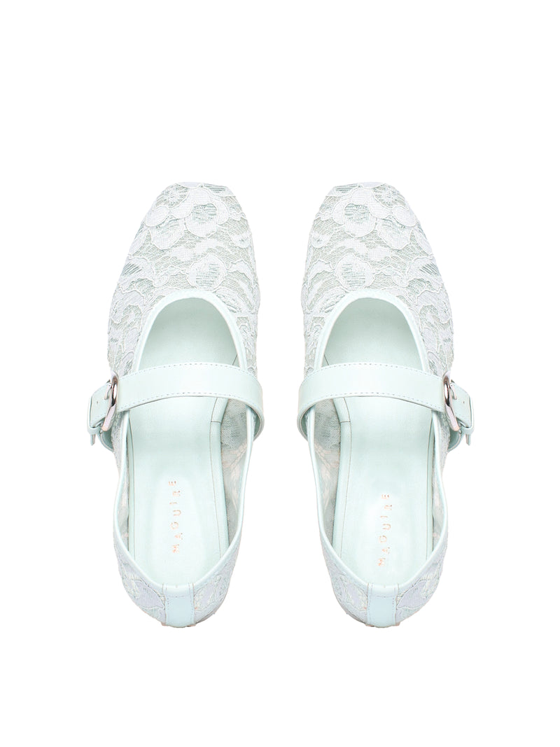 Lacey blue mary jane ballerina flats seen from above