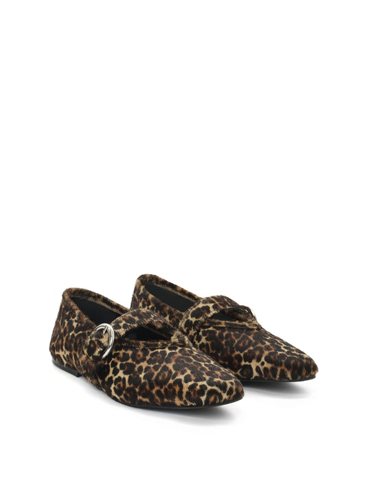 Cheetah print pony hair mary jane ballerina flats