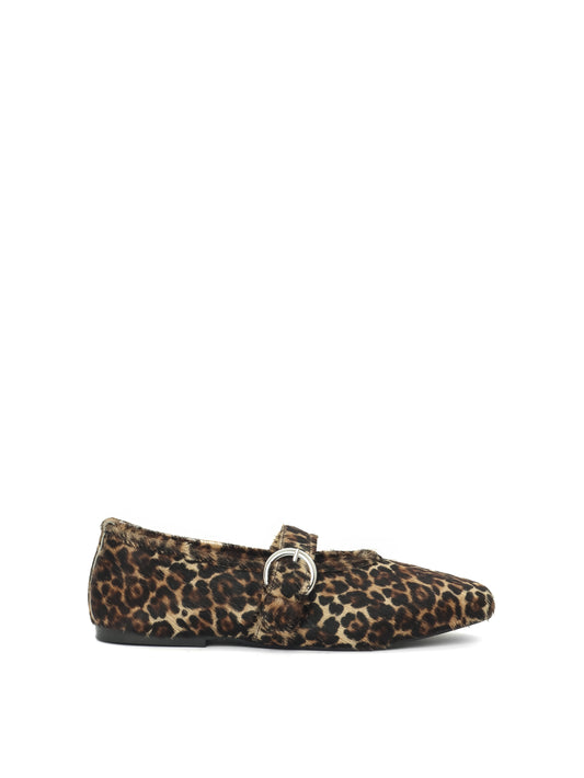 Cheetah print pony hair mary jane ballerina flat