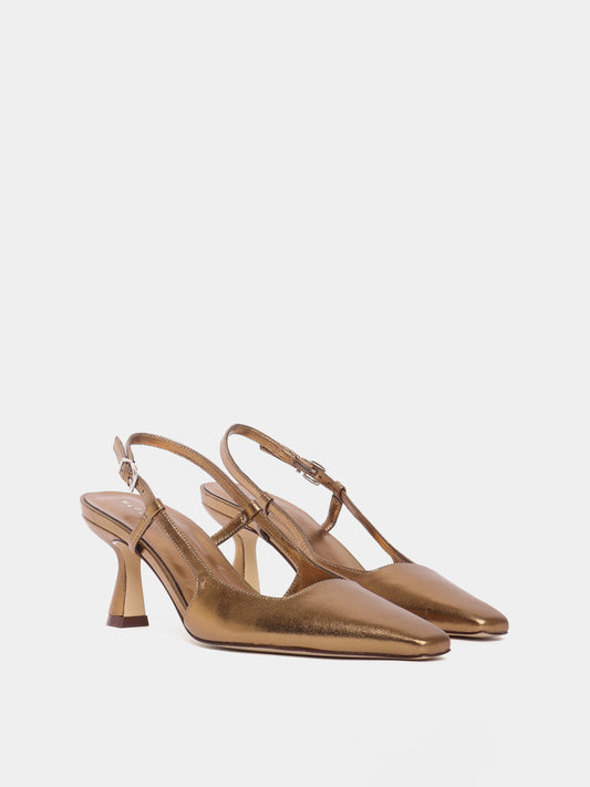 Bronze slingback pointed-toe heels