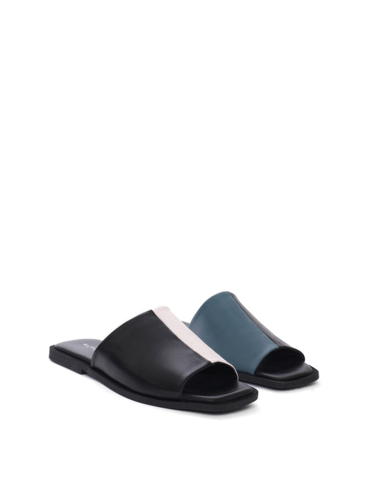 Blue, white and black flat sandal