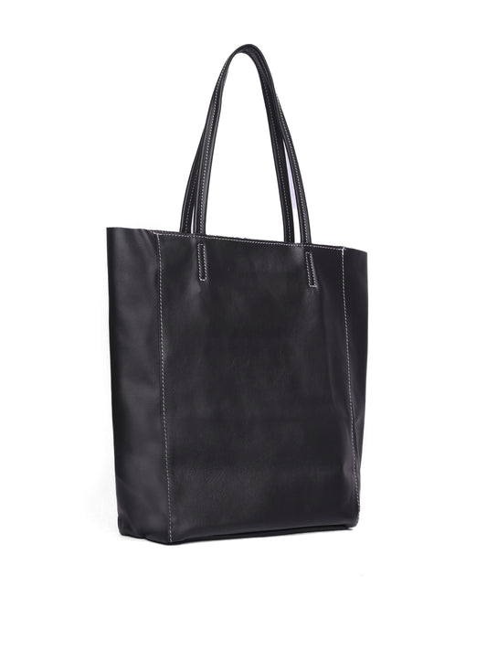 Large black leather tote bag