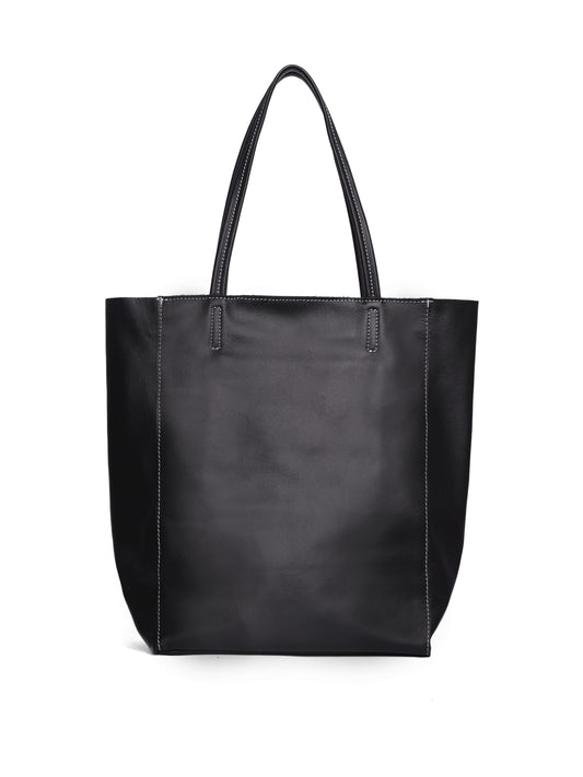 Large black leather tote bag