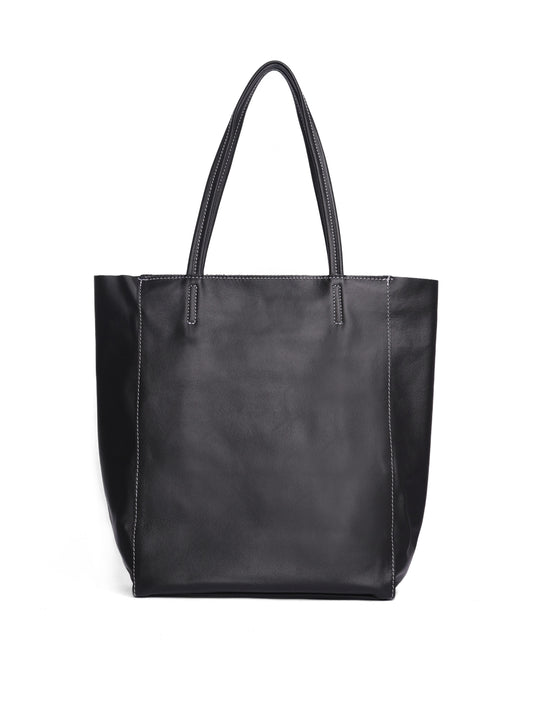 Large black leather tote bag