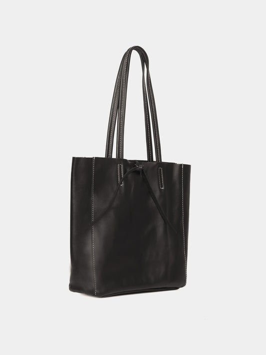 Medium black leather tote bag
