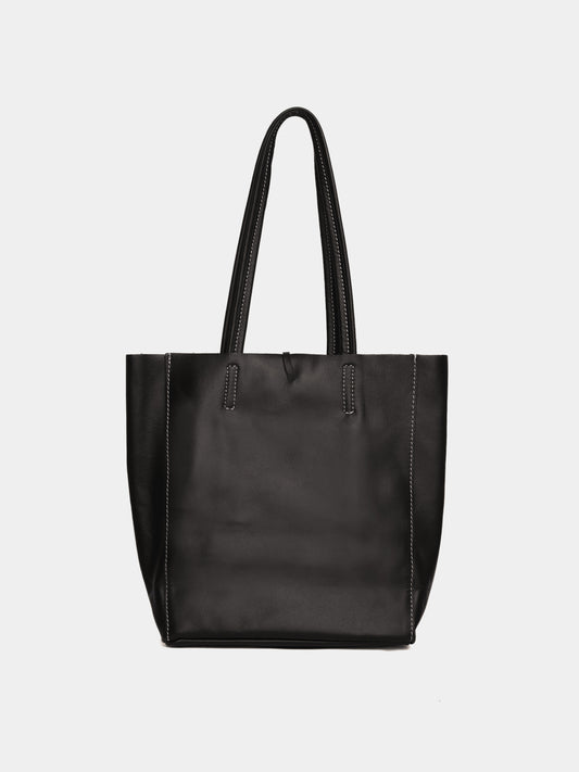 Medium black leather tote bag