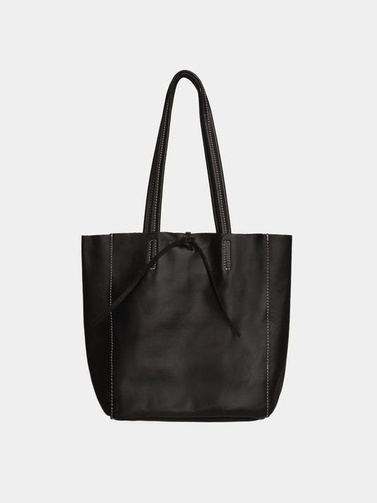 Medium black leather tote bag