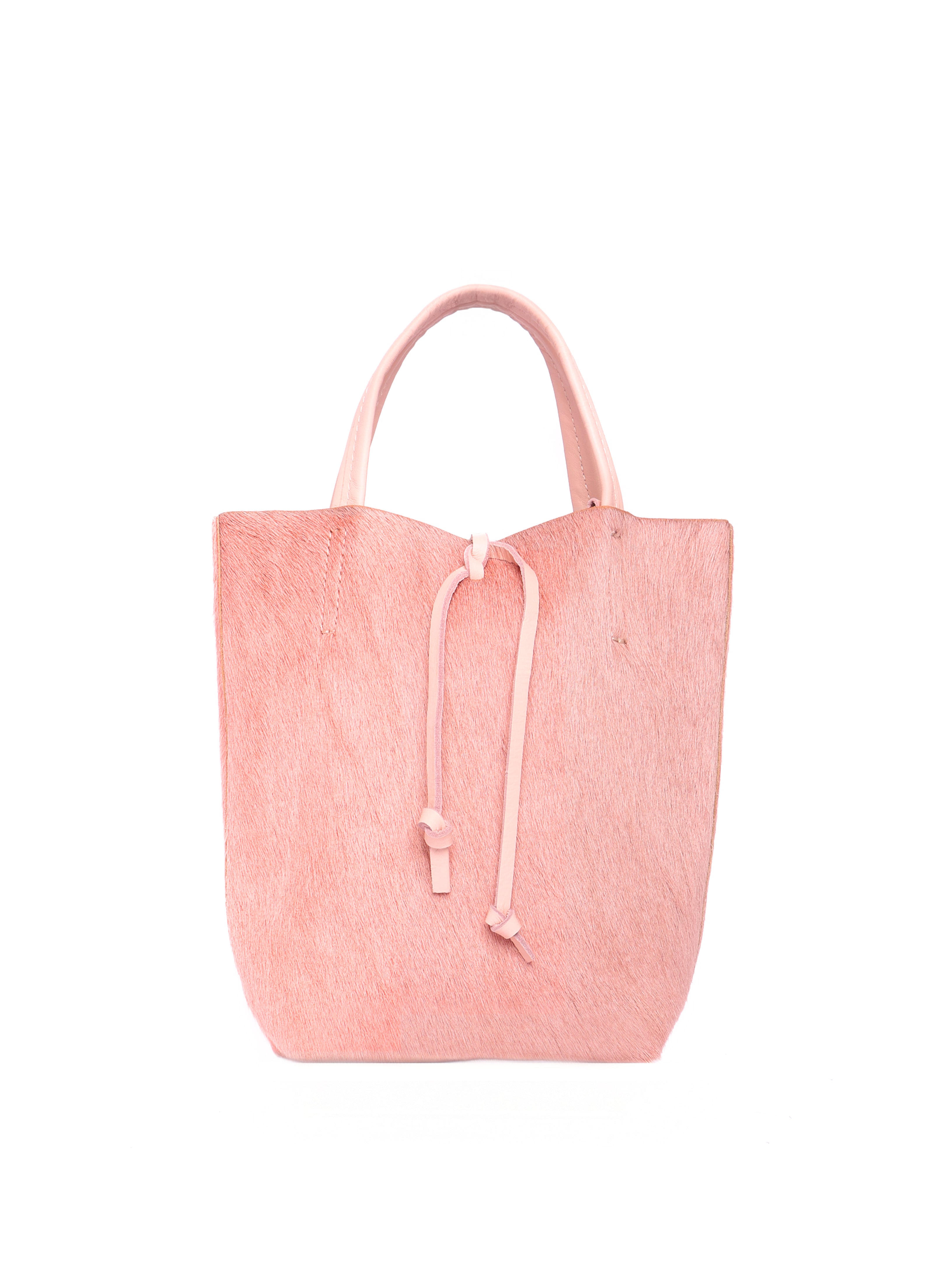 Pink pony hair mini leather tote bag