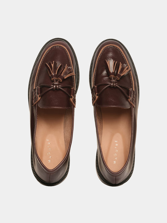 Brown tassel leather loafers