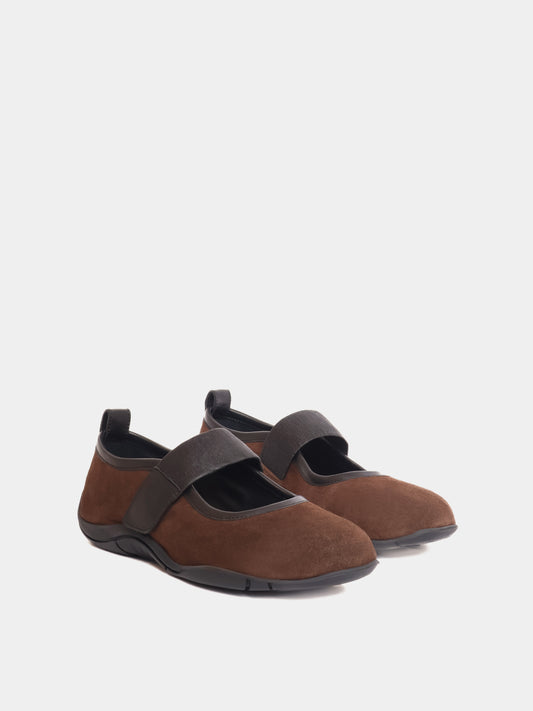 Evora Brown Suede Ballerina, angle view