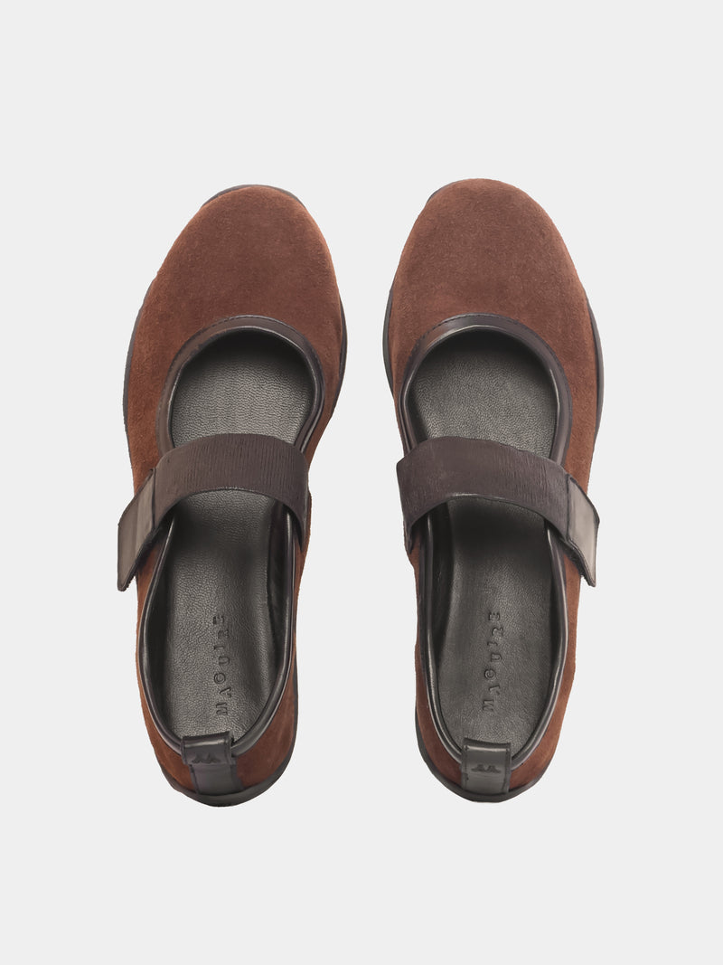 Evora Brown Suede Ballerina, top view