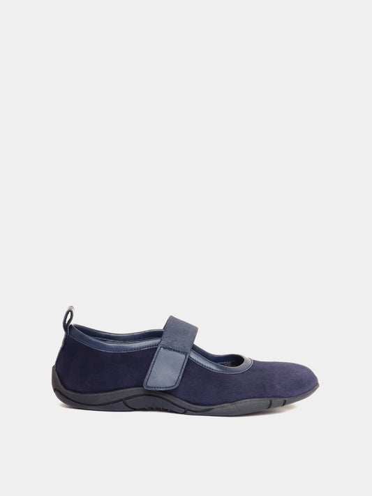 Evora Navy Suede Ballerina, side view