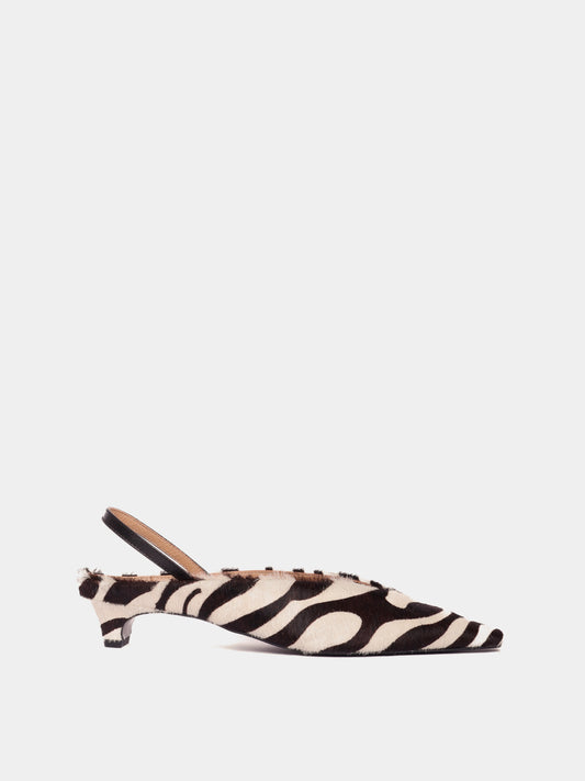 Zebra pony hair mule slingback kitten heel
