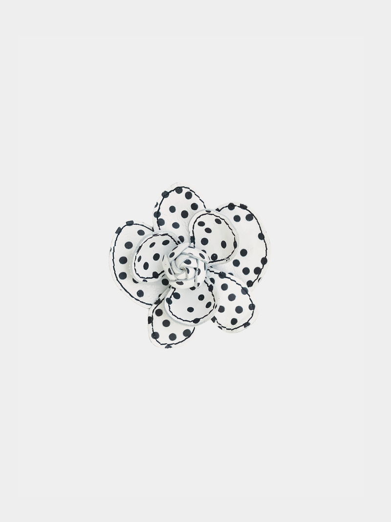 White and black polka dot flower shaped shoe clip