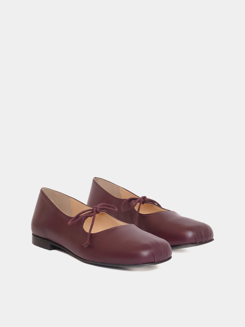 plum ballet flat with lace detailing