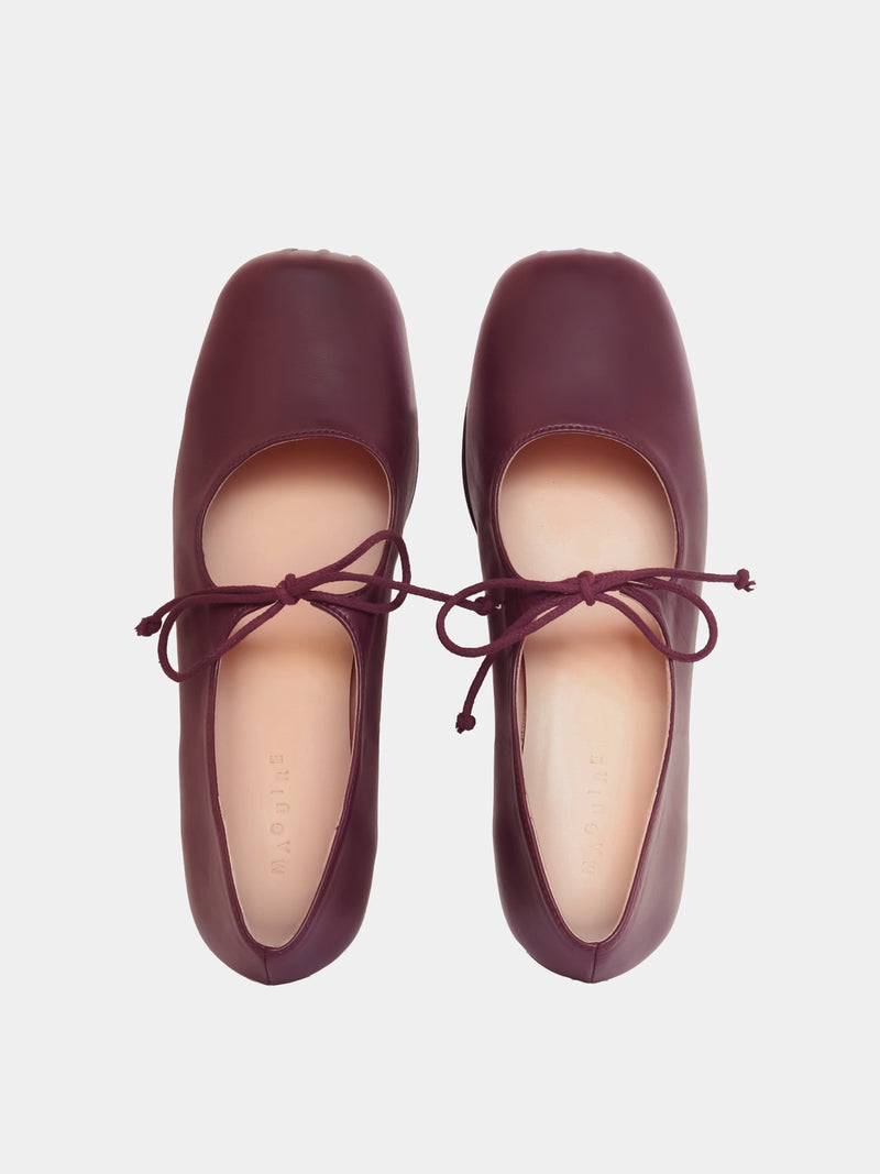 plum ballet flat with lace detailing