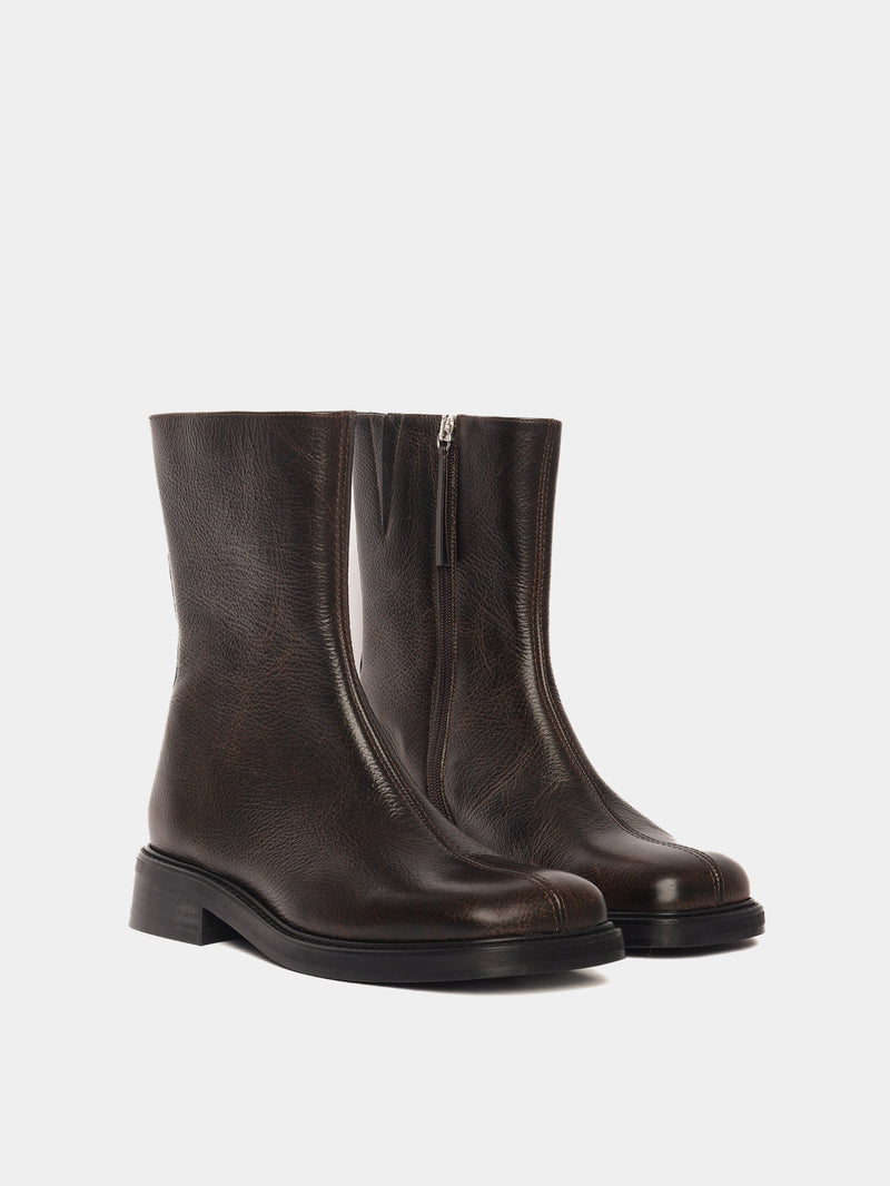Brown leather ankle boots
