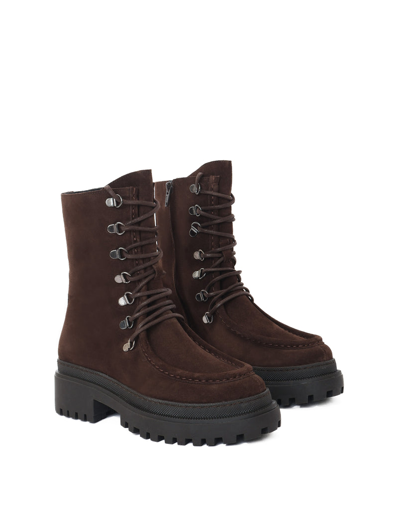 Brown suede lace-up leather boots