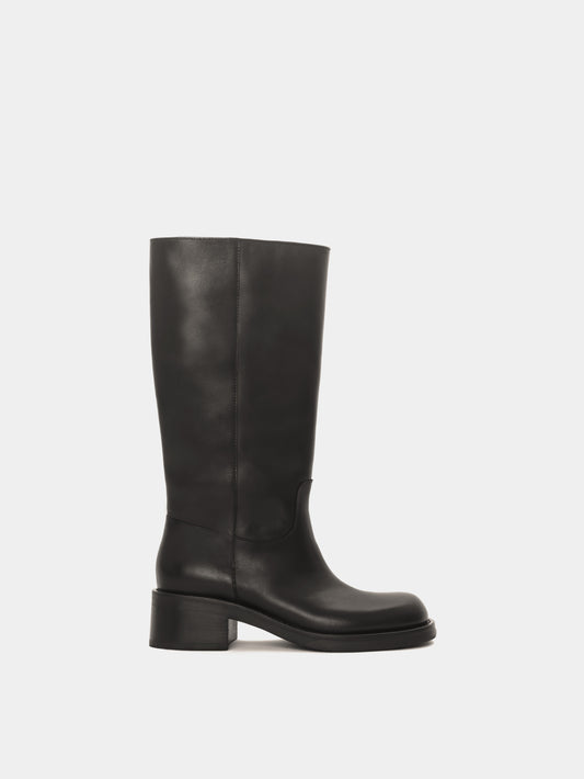 Knee-high black moto boot