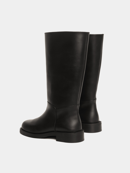 Knee-high black leather boots