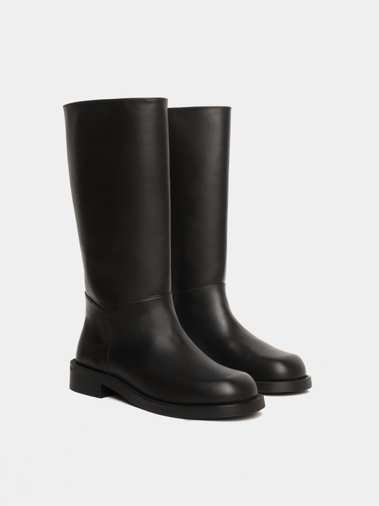 Knee-high black leather boots