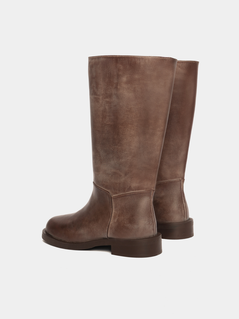 Knee-high brown leather boots