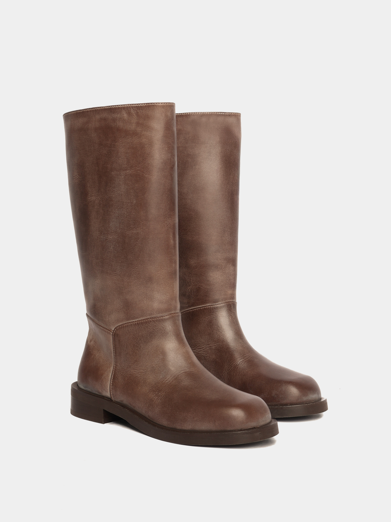 Knee-high brown leather boots