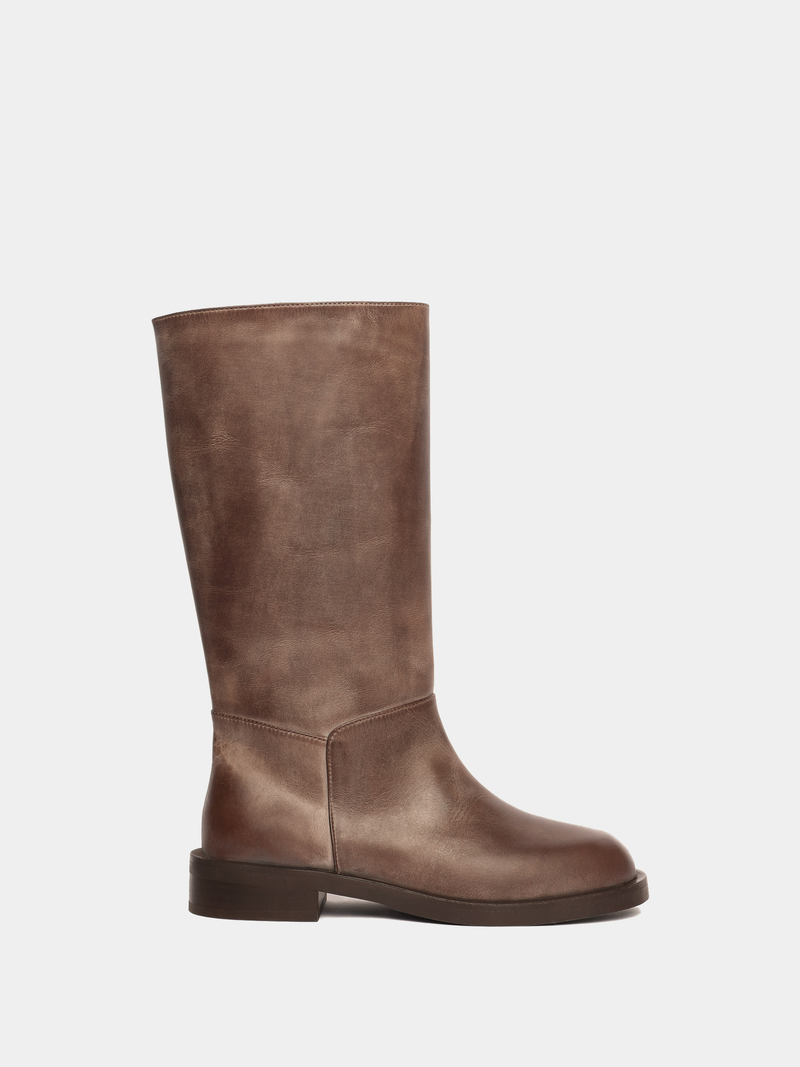 Knee-high brown leather boot