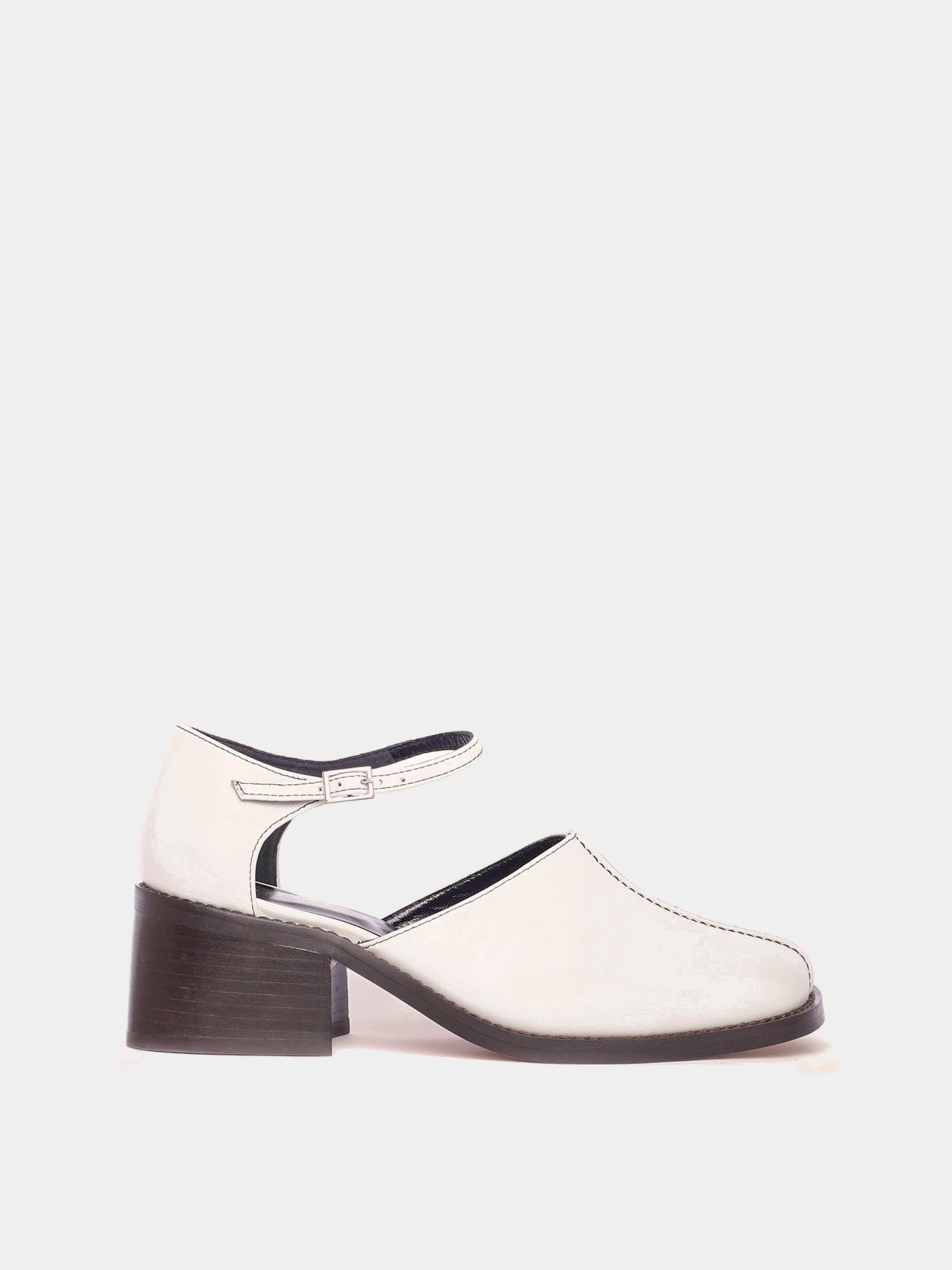 Cream leather heeled mary-jane mule