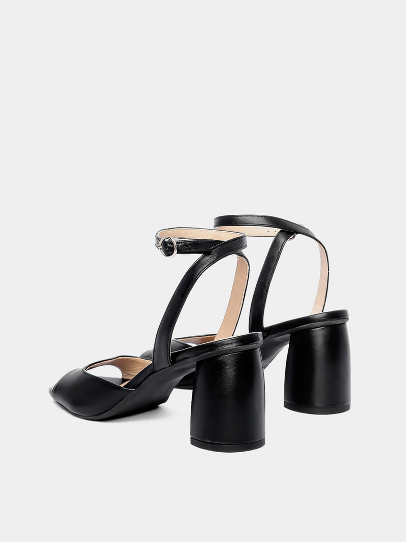 black heel on light gray background