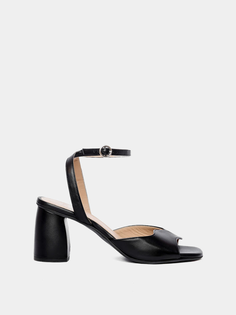 black heel on light gray background