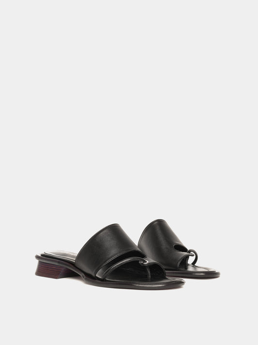 Black leather sandals with wooden heels