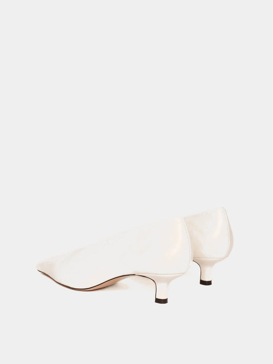 Cream leather closed-toe high heels