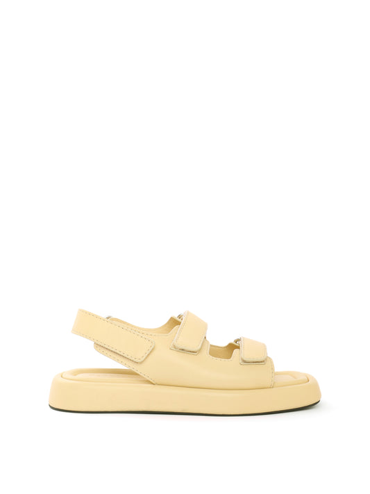 Beige chunky velcro-strap flat sandal