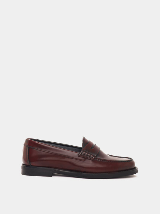 Bordeaux box leather penny loafers