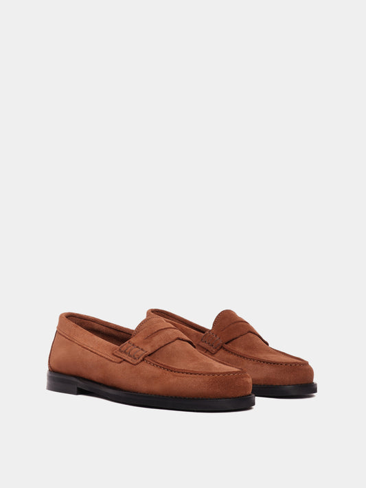 Brown suede leather penny loafers
