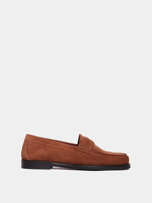 Brown suede leather penny loafers