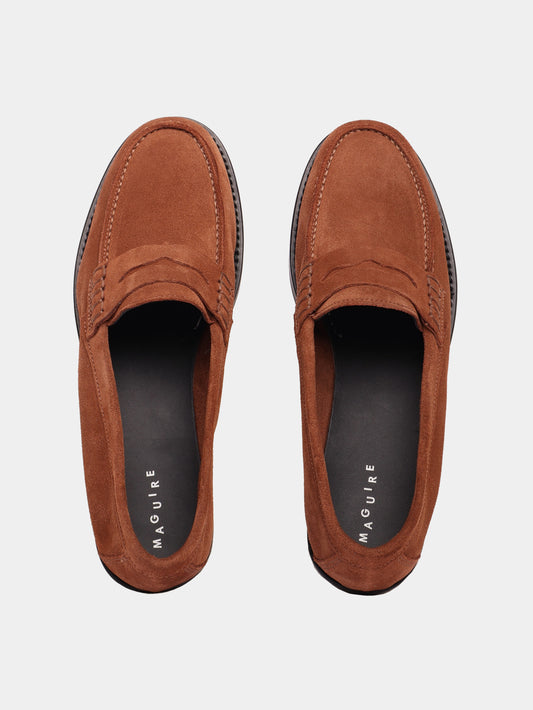 Brown suede leather penny loafers
