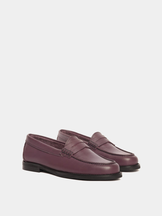 Plum leather penny loafers