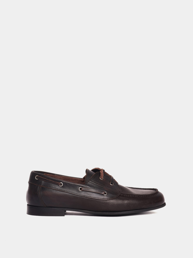 Brown leather boat shoe