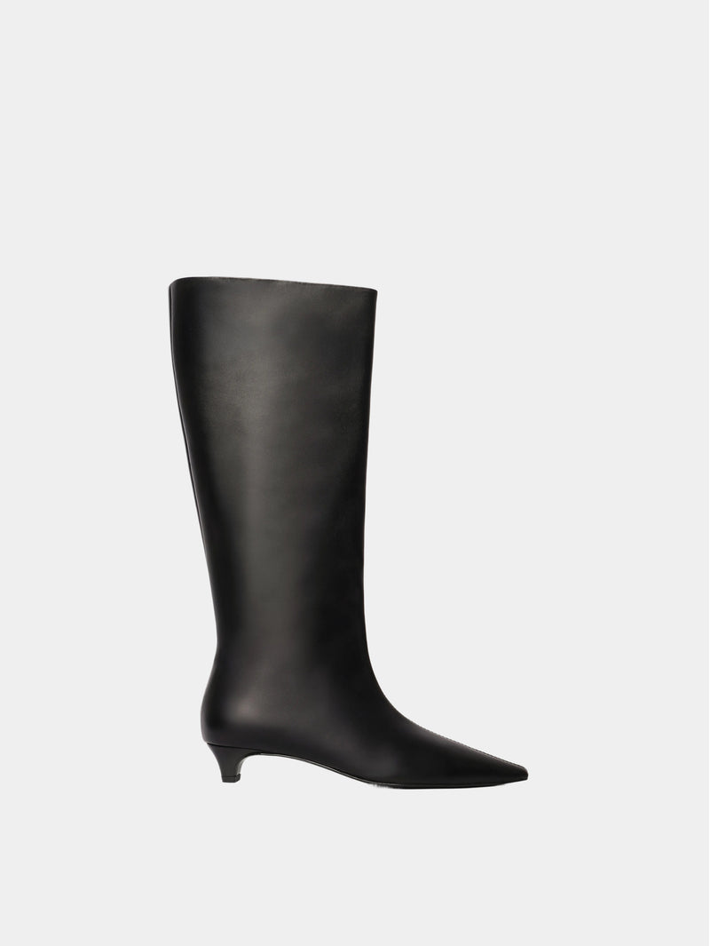 black high boot pointed toe and blade heel
