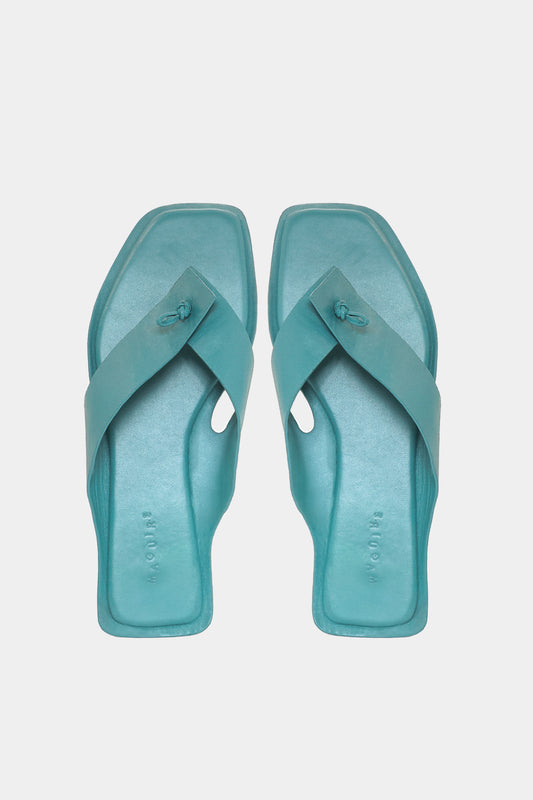 Turquoise leather flip flop