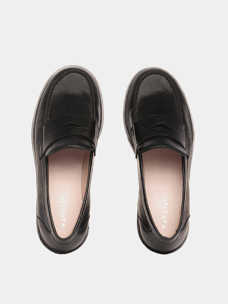 Black leather penny loafers