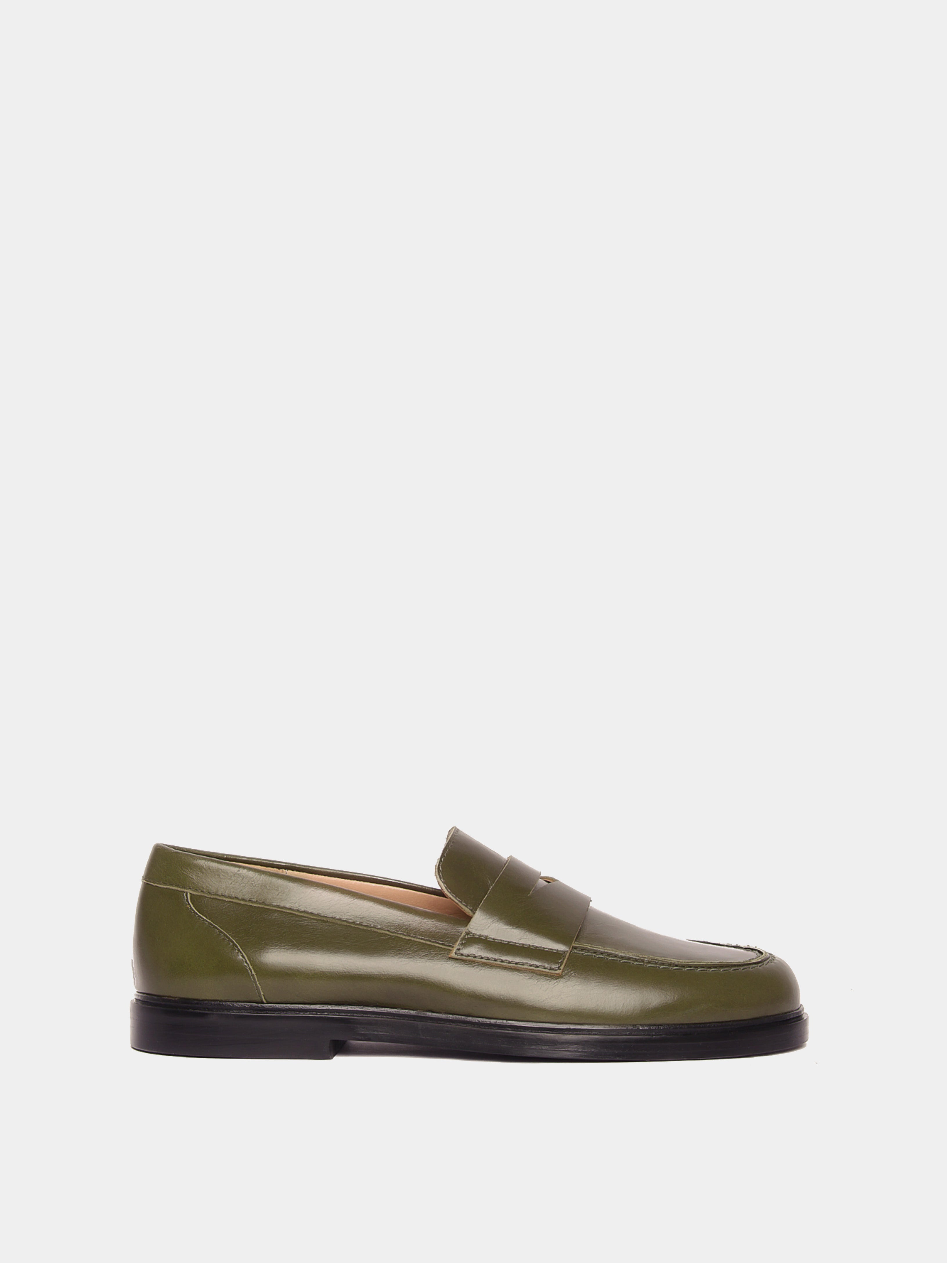 Olive leather penny loafer
