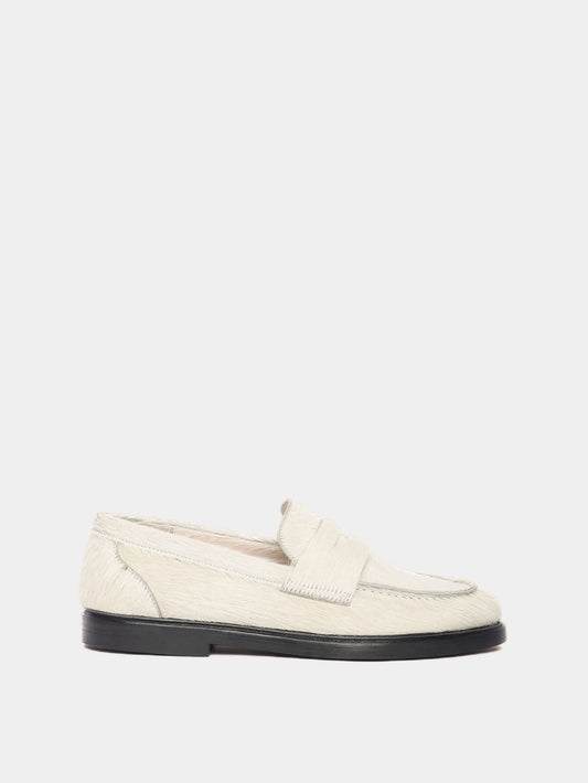 White pony hair penny loafer