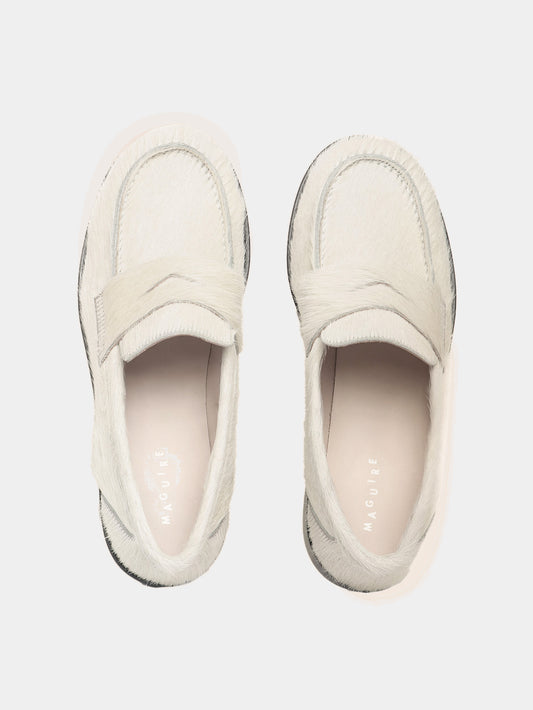 White pony hair penny loafers